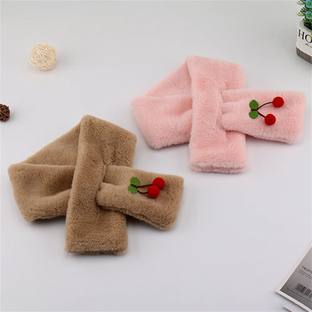 Winter Coral Fleece Pure Color Collar Children Soft Scarf Baby Boy Girls Plush Little Bear Neck Warm Scarves Outdoor Neckerchief