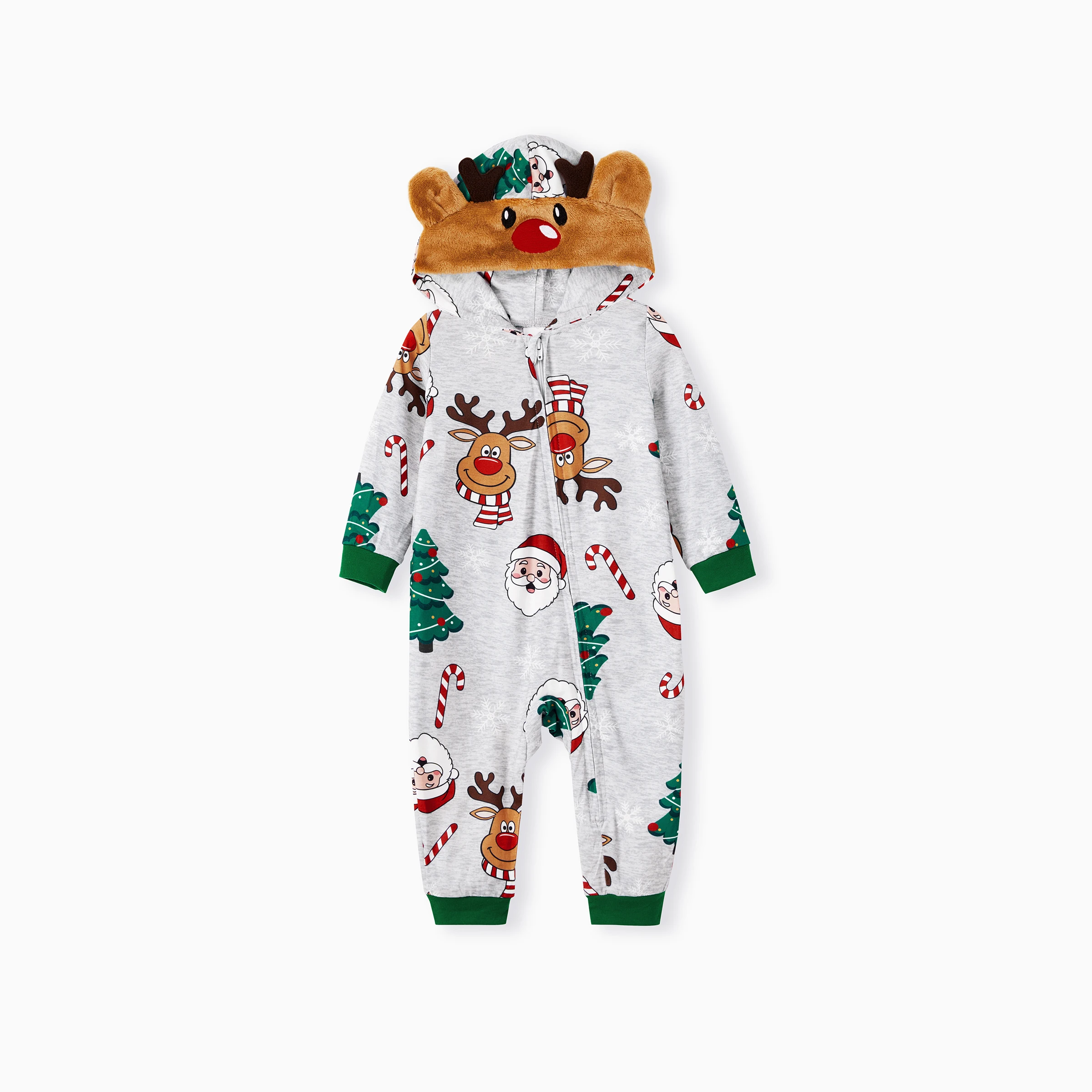 thumbnail image 4 of Pijamas navideños grises de PatPat con estampado de renos en 3D y cremallera, conjuntos familiares a juego, 4 of 5