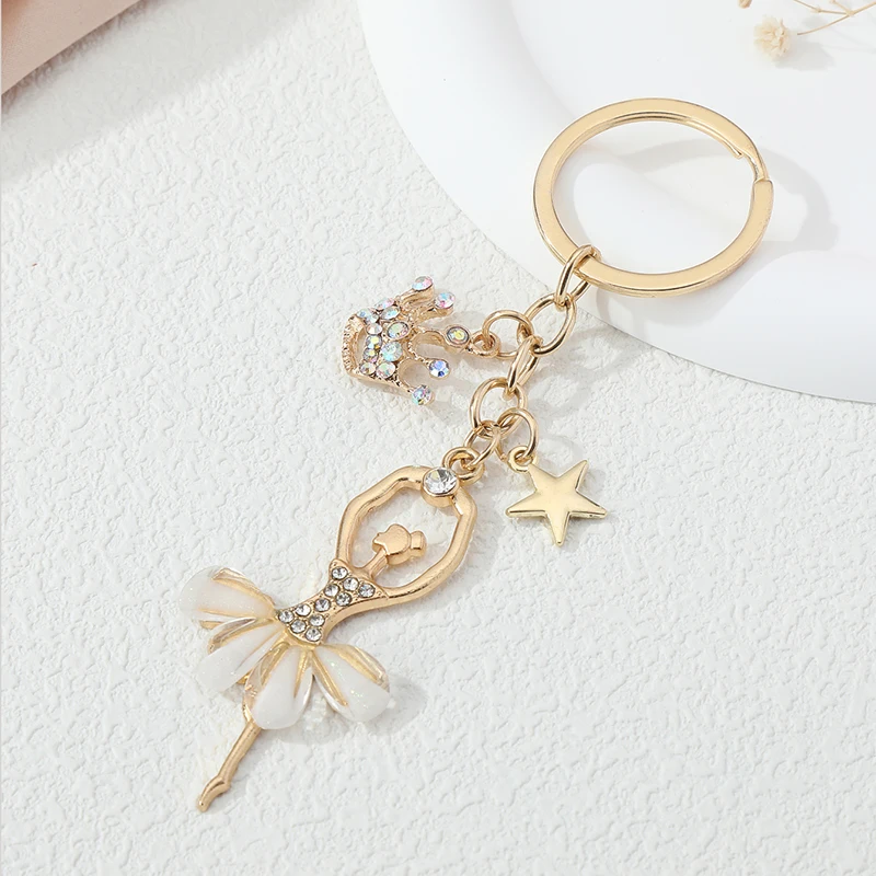 Handmade Pretty Enamel Keychains Women Dance Crown Star Key Rings For ...