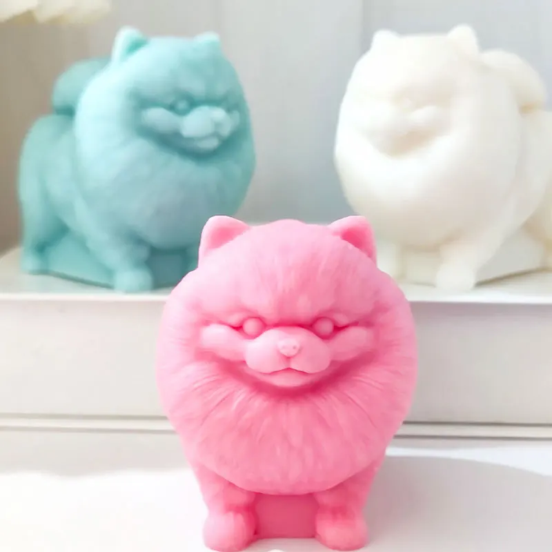 Pomeranian Silicone Candle Mold Aromatherapy Candle Gypsum Mold 3D Puppy Chocolate Cake Ice Grid Mould