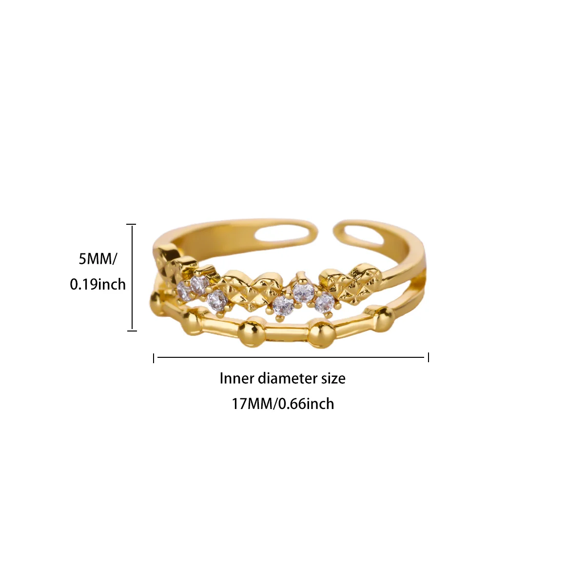 Zircon Heart Bead Rings for Women 18K Gold Plated Stainless Steel Geometric Ring