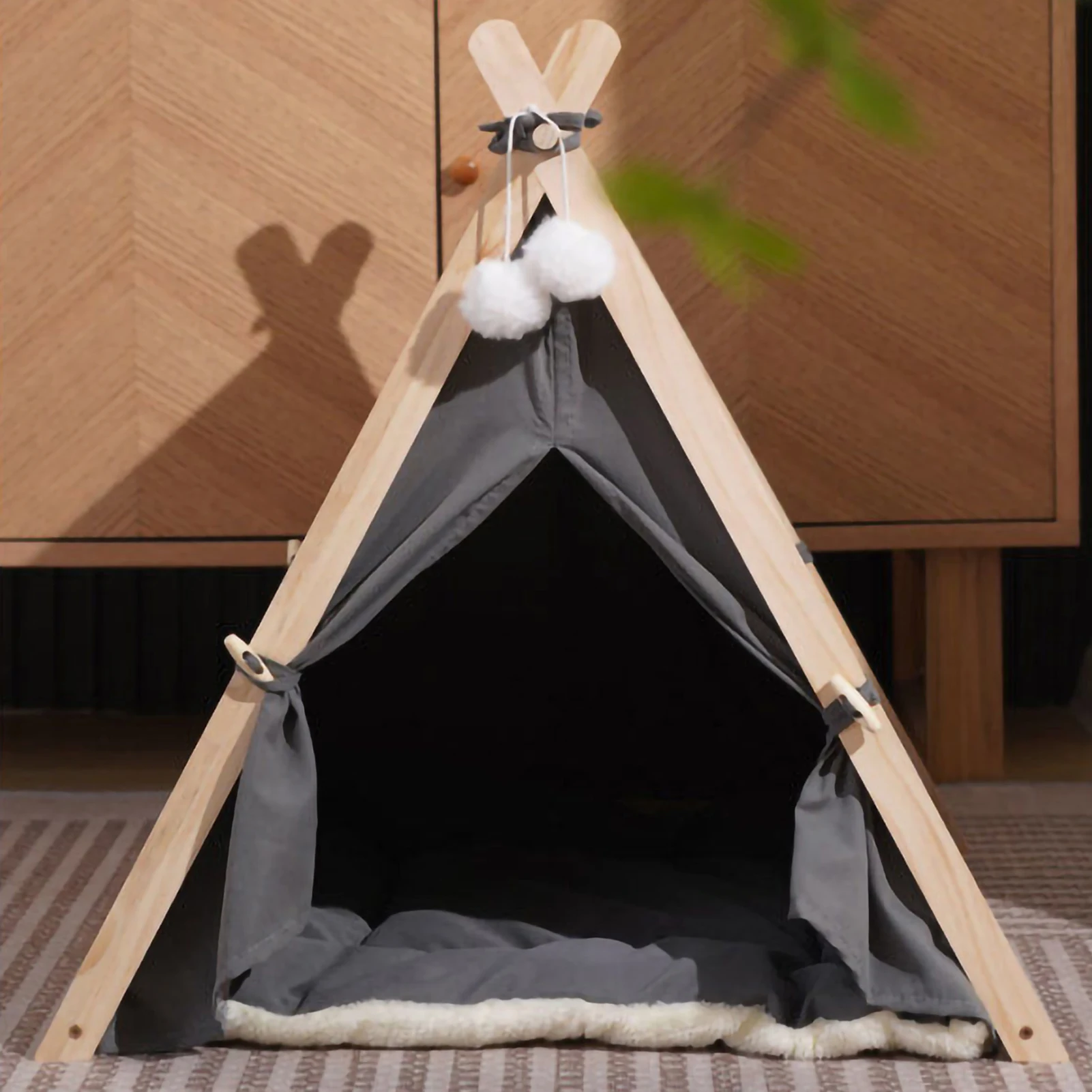 Summer and Winter Wood Cat Dog Bed Simple Design Wooden Pet Tent Mosquito Prevention Pet Sleeping House Indoor Cat Beds Product images - 6