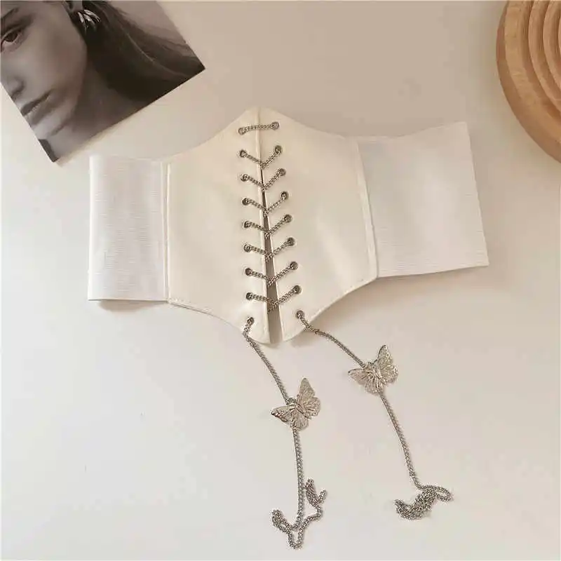 Designer Metal Stretch Butterfly Elastic Waist Cincher 1pcs European and American Versatile Dress Suit Shirt Chain Waist Belt