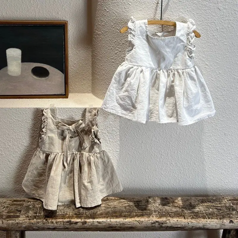

5346B Korean Girl's Dress 2023 Summer New Cute Sleeveless Baby Girl's Casual Skirt 0-3Year Kid's Casual Dress