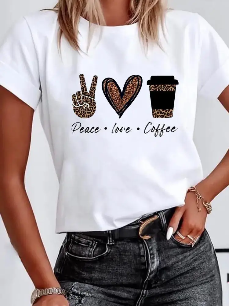 

Футболка женская с принтом в стиле 90-х, модная базовая одежда с леопардовым принтом, топ с коротким рукавом, кофейный цвет