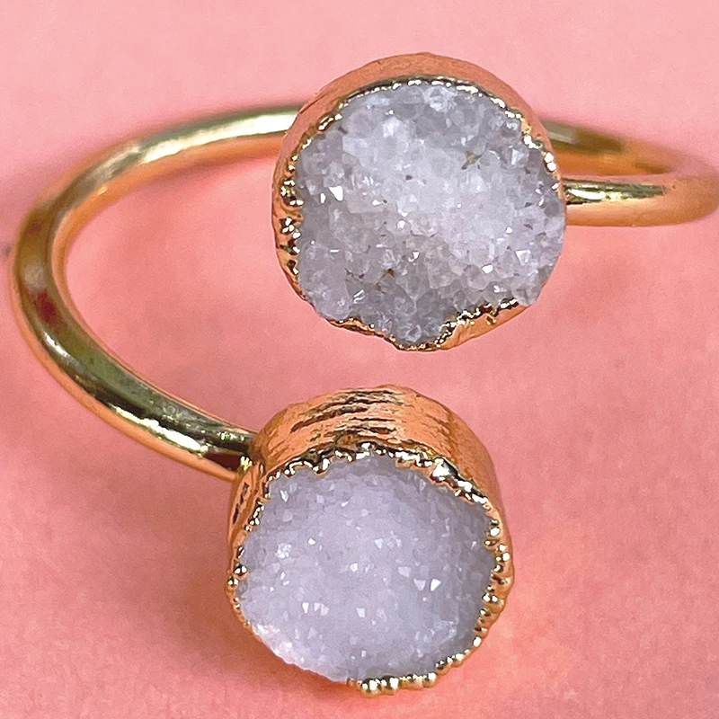 Elegant Crystal Raw Druzy Stone Ring For Women Golden Boho