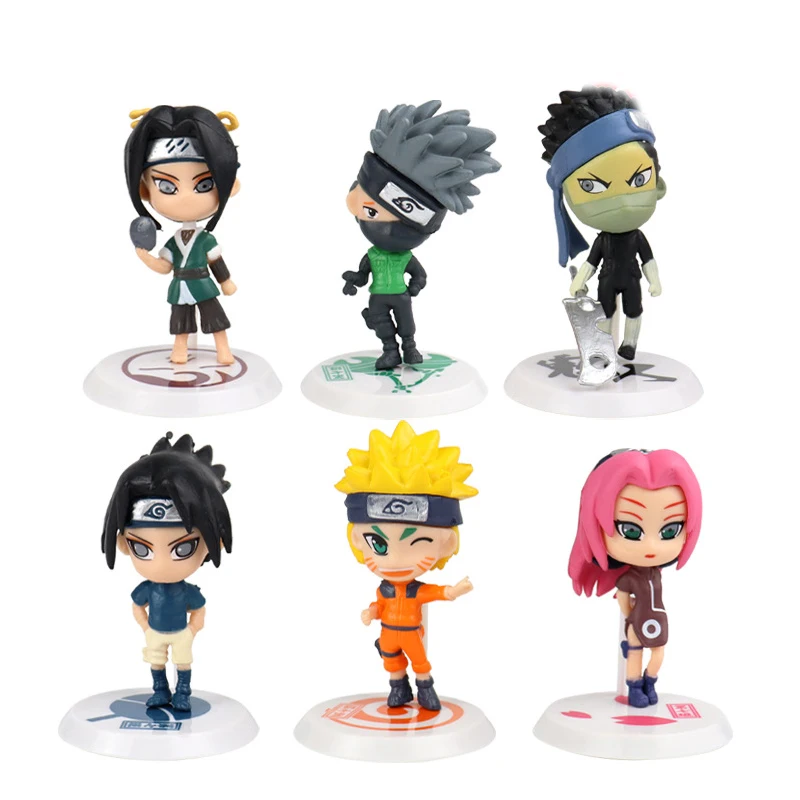 

Naruto 6-piece set of ornaments Q version Naruto Kakashi Sasuke anime doll toy model kids birthday gift tabletop toys Figures