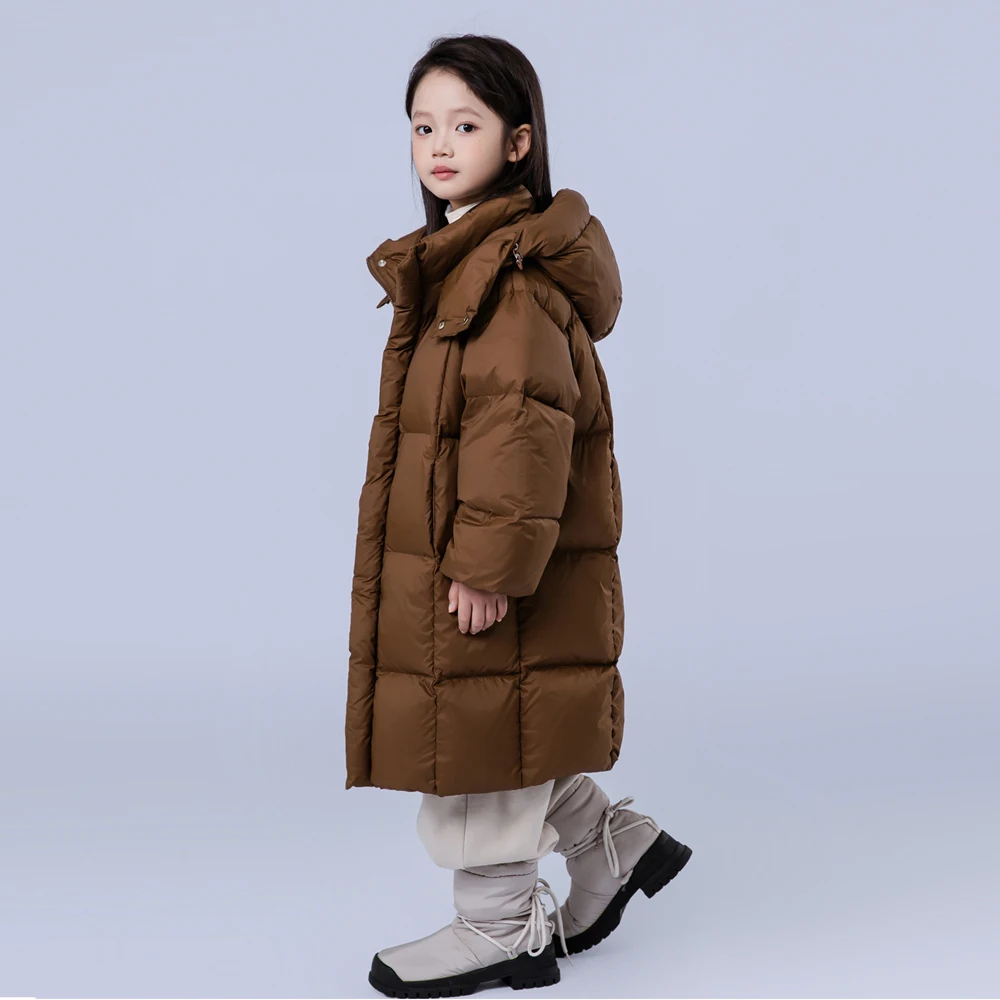 -30℃ Children's Winter Down Long Hooded Jacket Boys And Girls Over-the-knee White Duck Down Coats