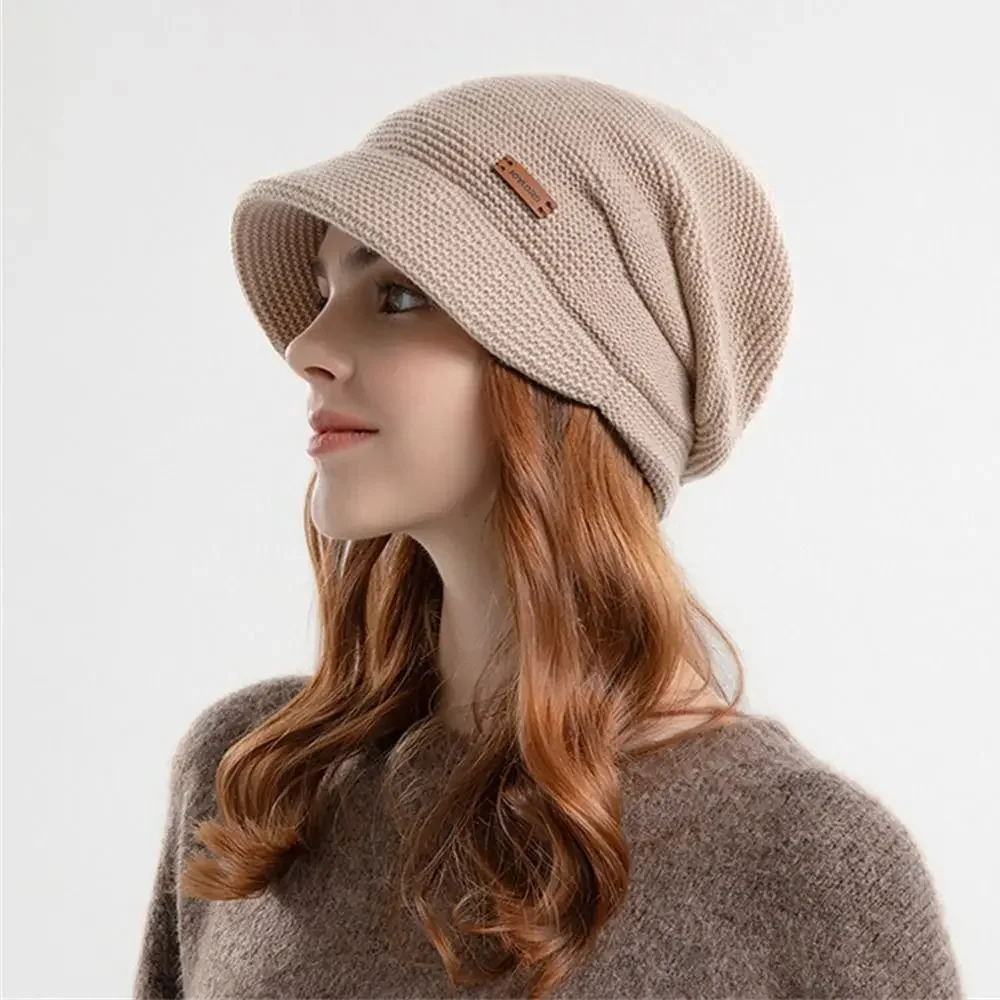 

Autumn Winter Soft Plush Knitted Hat Women Girl Warm Thickened Fleece Lined Beanies Short Brim Casual Outdoor Windproof Bonnet