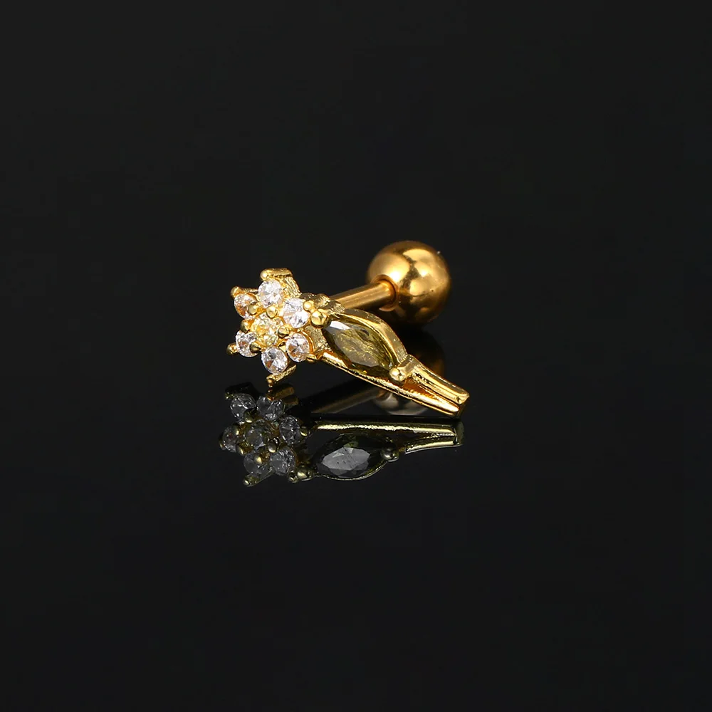 1 Stück Blumen-Blatt-Pflanzen-Ohrstecker für Damen, Mini-Helix-Tragus-Knorpel-Ohrstecker, modischer INS-Schmuck für Frauen – Detail 17