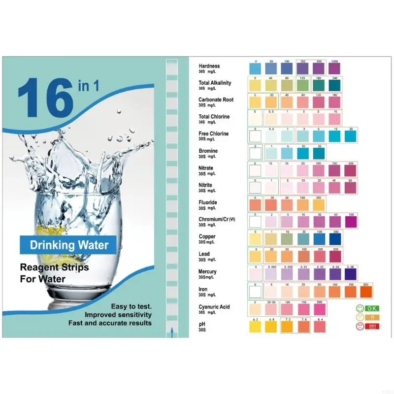 C90A Drinking Water Test Kits Testing Strips for Hardness Chlorine pH