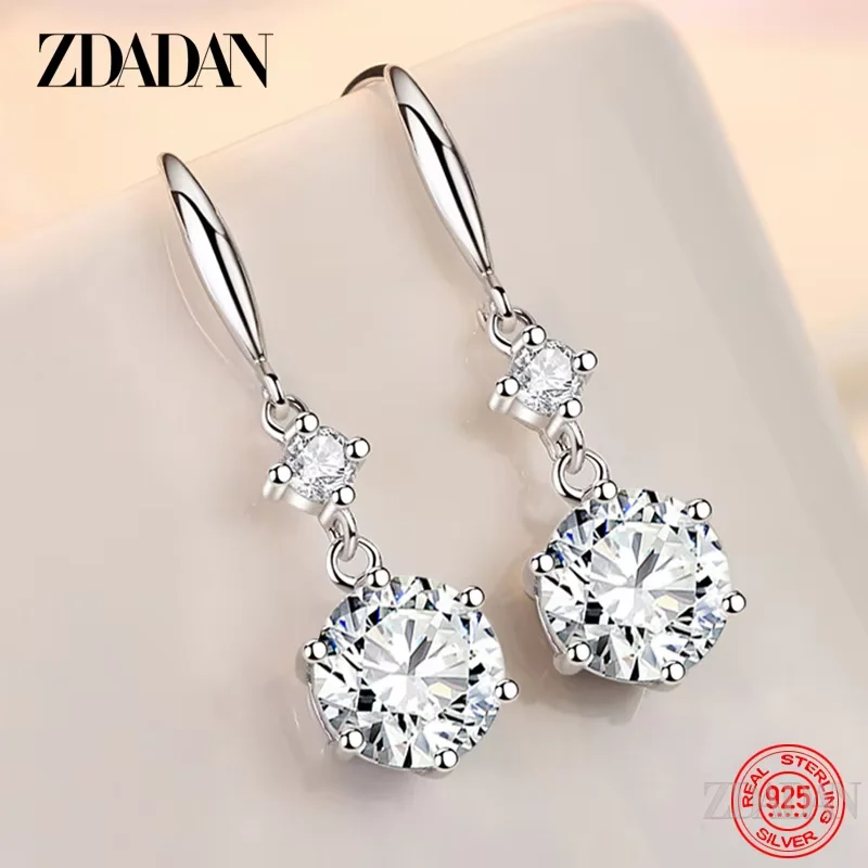 ZDADAN 925 Silber Runde Blaue Zirkon Lange Tropfen Ohrringe Für Frauen Mädchen Mode Schmuck – Detail 4