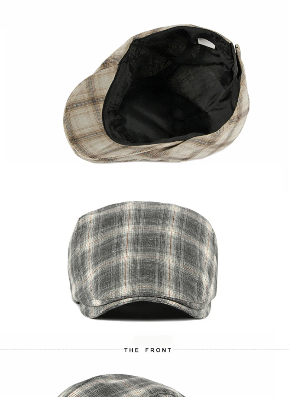 HT4631 Baskenmützen für Herren und Damen, Vintage Künstler-Mütze, Karierte Baskenmütze, Verstellbare Ivy Flat Cap für Frühling und Sommer – Detail 4