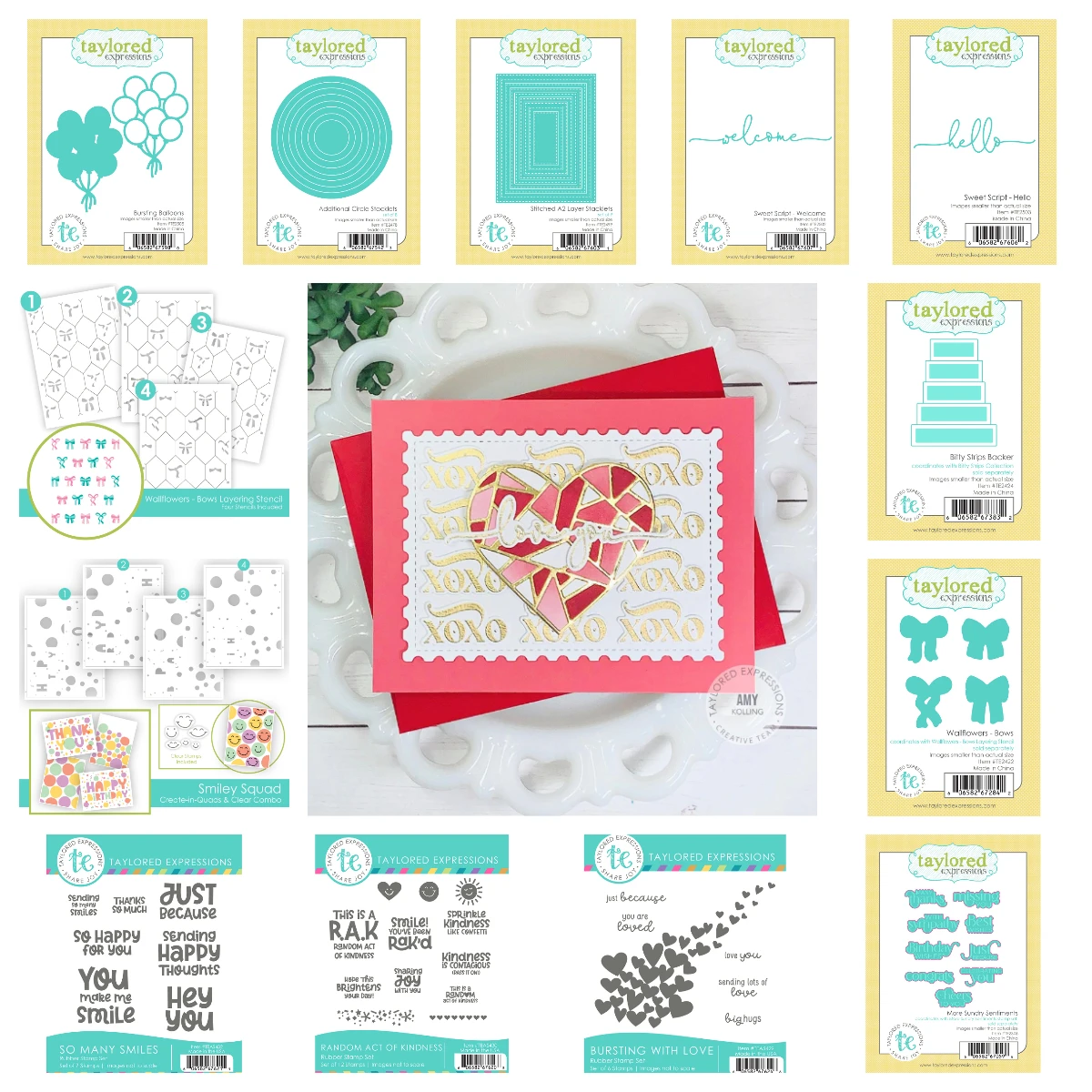 테일러드 익스프레션스 뉴 하이 헤이 헬로 메가 메시지즈 컷 다이 세트 비즈 & 블룸 스텐실 DIY 스크랩북킹 클리어 스탬프 세트 크래프트