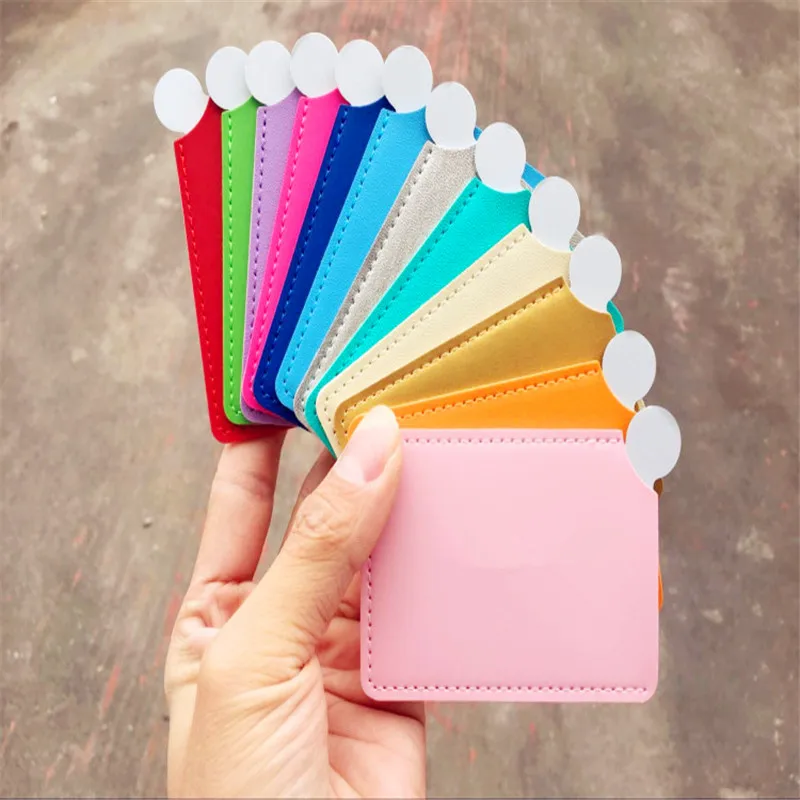 

CX01 pcsPortable Mini Shatter Proof Card Style Pocket Cosmetic Mirror PU Leather Cover Stainless Steel Unbreakable Makeup
