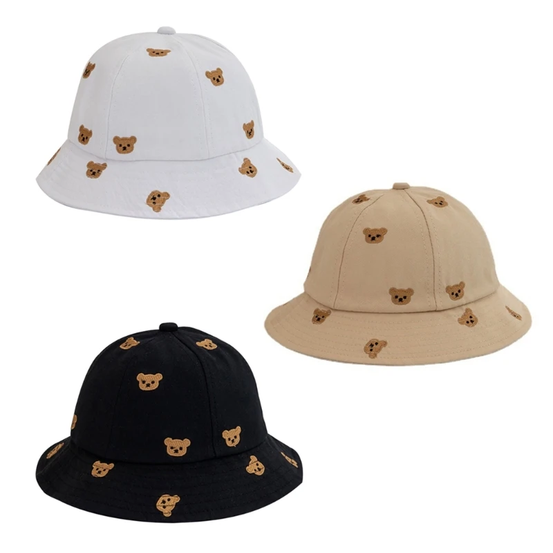 

1-2Y Toddler Fisherman Hat Babys Bucket Hat Summer Sunhat Embroidery Bear Hat