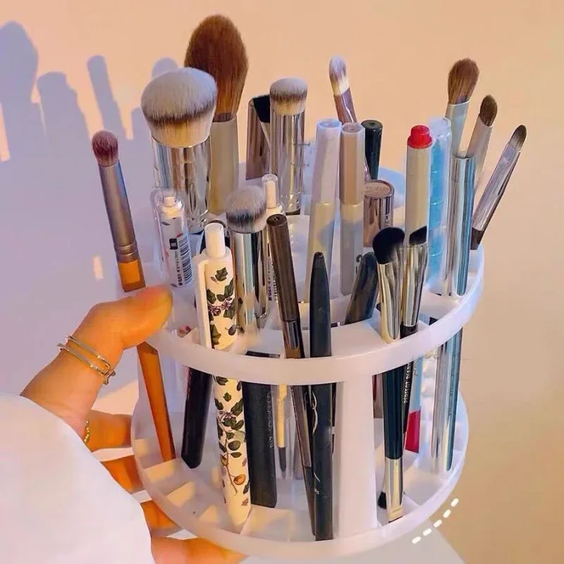 Plastic Pink White Makeup Brush Storage Rack Make-up Tool Box Cosmetic Storage Shelf Pen Storage Box Table Organizer 3
