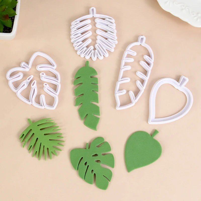 

4pcs Tropical Plants Leaf Cookie Cutters 3D Fondant Biscuit Mold for Birthday Party DIY Cake Decorating Tool Pastry Accessories
