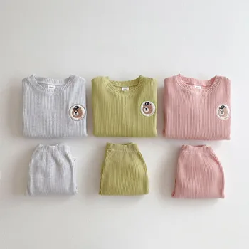 2022 New Autumn Children Knit Suit Girls Cartoon Casual Sports Set Boys Loose Pullover + Pants 2 Pieces 6