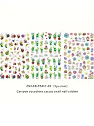 3 - Piece Set of Adorable Cartoon Animal Nail Stickers for DIY Nail Art, Gifts, Parties, and Wedding Styling (MULTI)