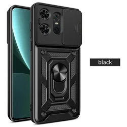 Shockproof Armor Case with Ring Holder & Slide Lens Protector for EDGE 40 PRO (Black)