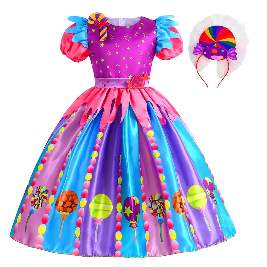 Purim Festival Sweet Lollipop Candy Kids Dress Carnival Party Little Girl Birthday Costume Fancy Children Wedding Clothes girls dress princess costume