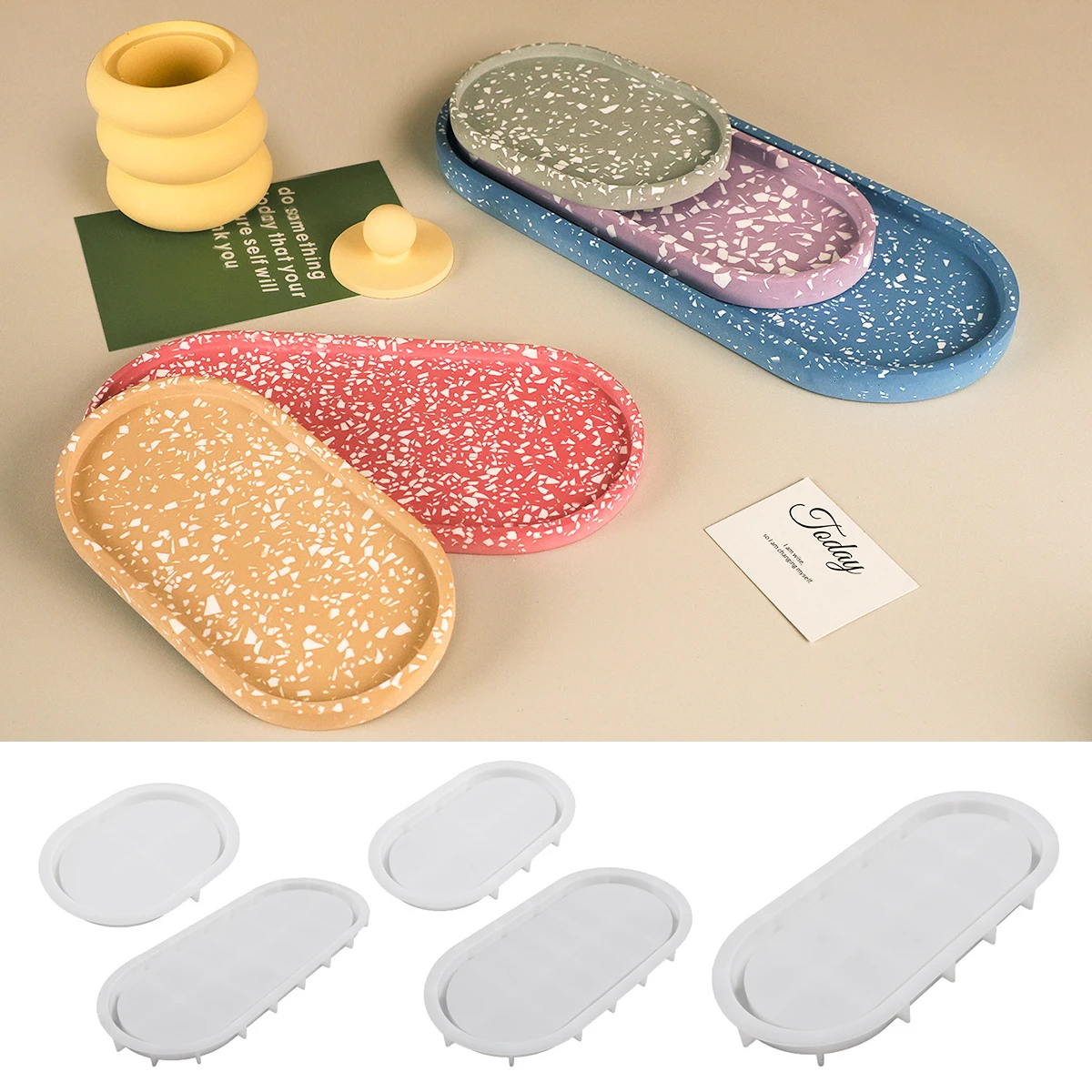Silicone Mold Oval Tray Cement DIY Jewelry Display Panel Concrete Plaster Resin Crystal Storage Coaster