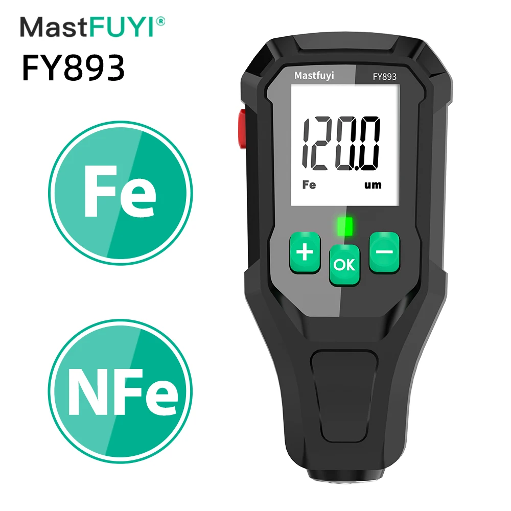 MASTFUYI FY893 Coating Thickness Gauge Digital Thickness Meter Car Paint Surface Tester 0-1350UM Car Paint Film Tester