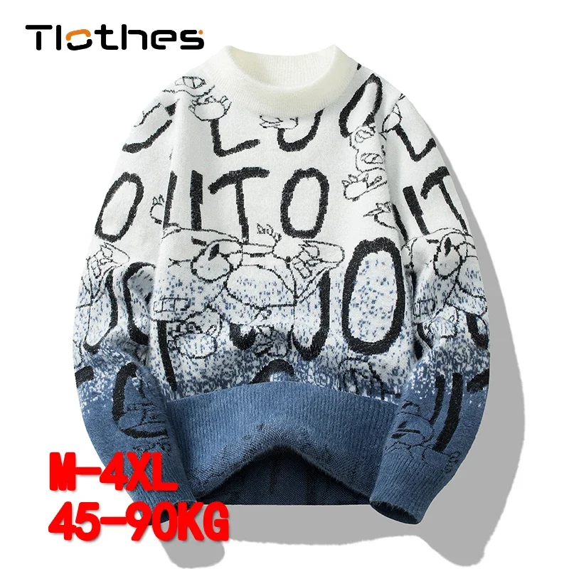 

Mens Crewneck Gradient Letter Print Sweaters and Pullovers Heavyweight Sweater Men Brand Warm Oversized Thick Knitted Sweater
