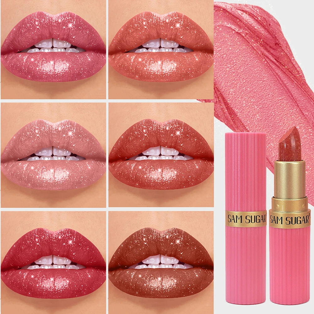 Diamond Glitter Lip Stick Waterproof Lasting Pearlescent Metallic Lip Balm Brown Lipgloss Women Lips Gloss Makeup Cosmetics_voghion.com