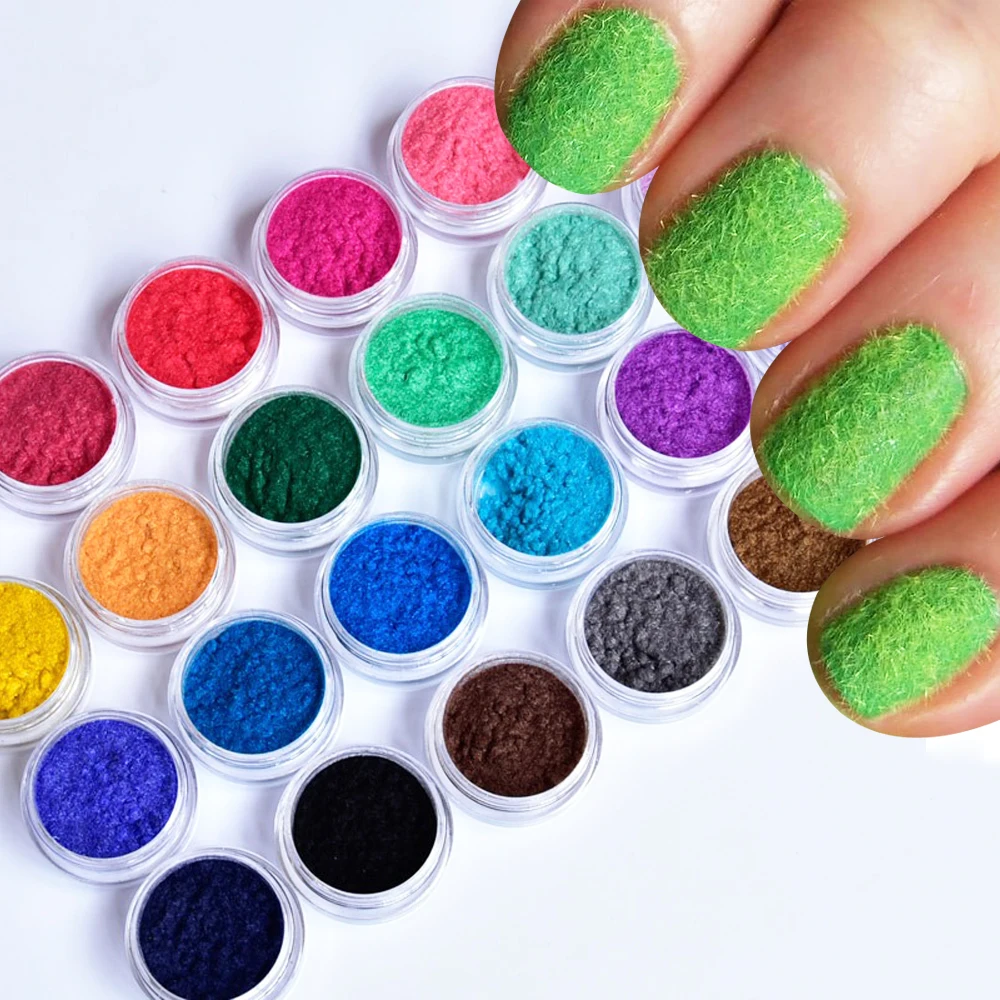 24 jars Flocking Nails Multi Colors Velvet Powder Dust Cashmere Nail Art Pigment Fuzzy 3D Chrome Soft Powders dhd5w