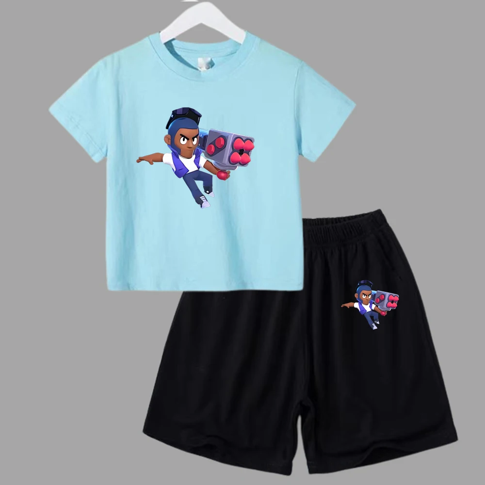 thumbnail image 1 of Conjunto de ropa de verano para niñas y adolescentes, camisetas y pantalones cortos de Anime de lucha para niños y niños, traje de 2 piezas, atuendo informal para niños, chándal, 1 of 4