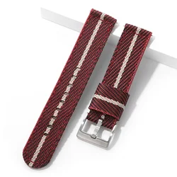 Durable Nylon Canvas Watch Band with Stainless Steel Buckle - Fast Release Design - 20mm (B8.Red Khaki)