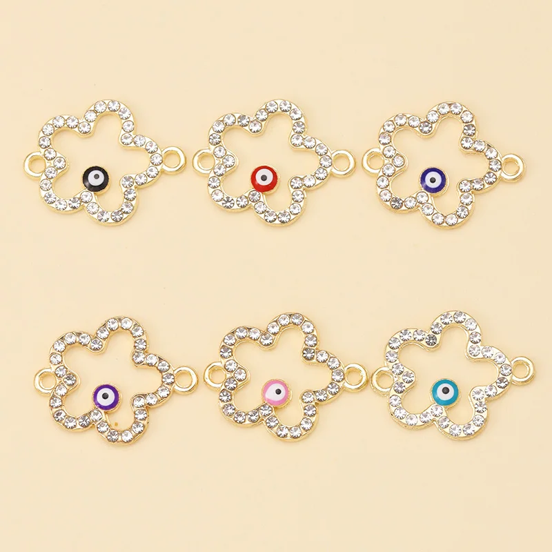 

10Pcs New Exquisite Crystal Flowers Connectors Evil Eye Pendants for DIY Jewelry Making Bracelet Necklace Charms Accessories
