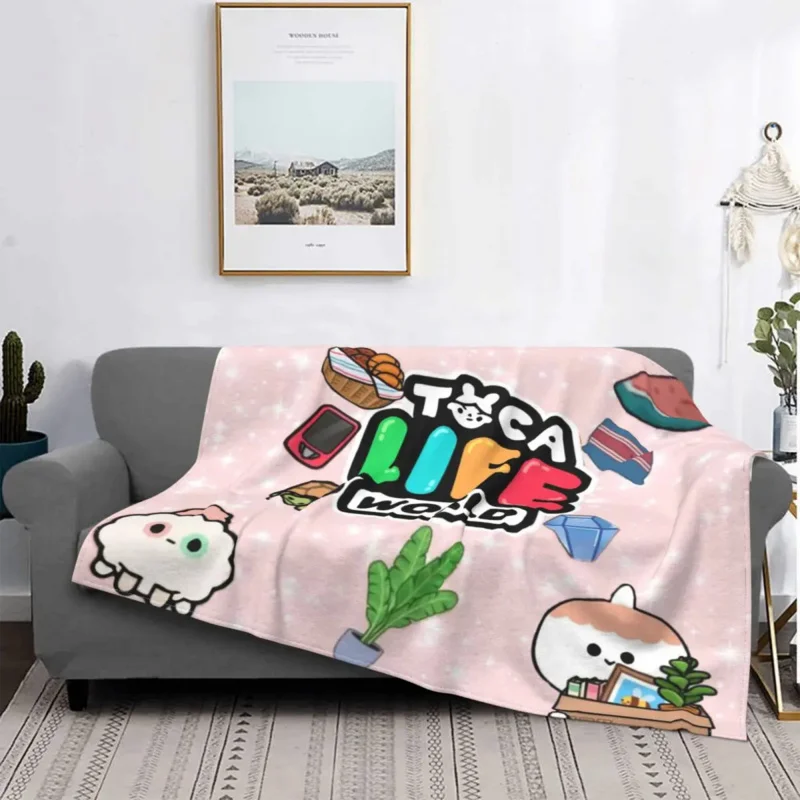

Toca Boca Toca Life World Anime Blankets cartoon game boys kids Fuzzy Vintage Breathable Throw Blanket for Bed Sofa Summer