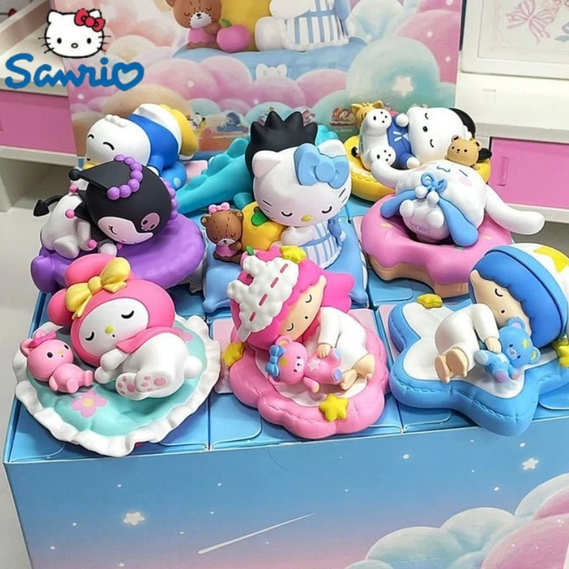 

Kawaii Genuine Sanrio Family Sleeps In Peace Series Blind Box Hello Kitty Kuromi Jade Dog Kawaii Coolmy Handmade Girls Toy Gifts