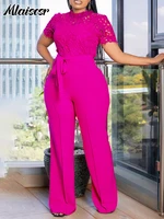 Mlaiscsr Elegant White Jumpsuits with Sashes Club Outfit for Women Lace Patchwork Short Sleeve Birthday Party One Piece Rompers - Image 3