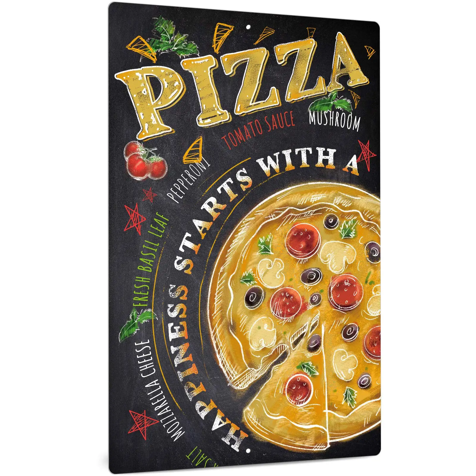 

Decor Pizza Metal Wall Decor, Funny Art Decoration for Home, Bars, Kitchen, Restaurants, Cafes Pubs, 12x8 Inches Aluminum Sign