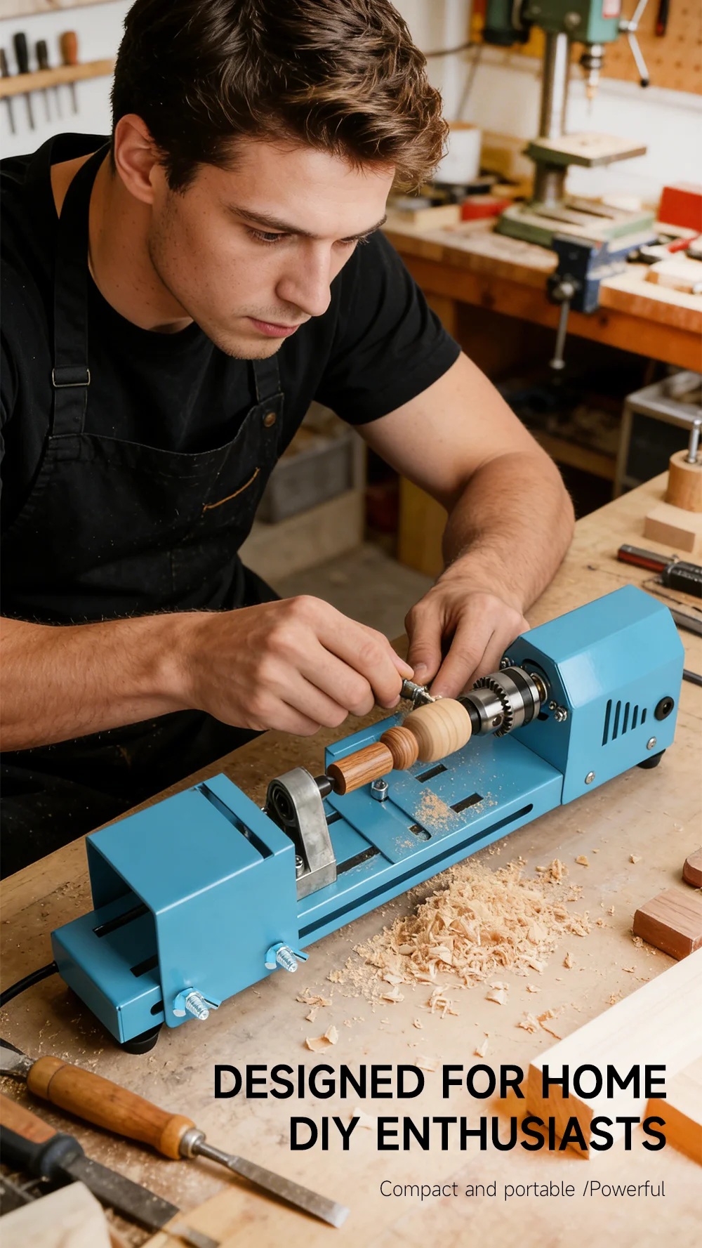 High Torque Mini Wood Lathe Electric Bead Woodworking Lathe 7-Speed Bead Lathe f