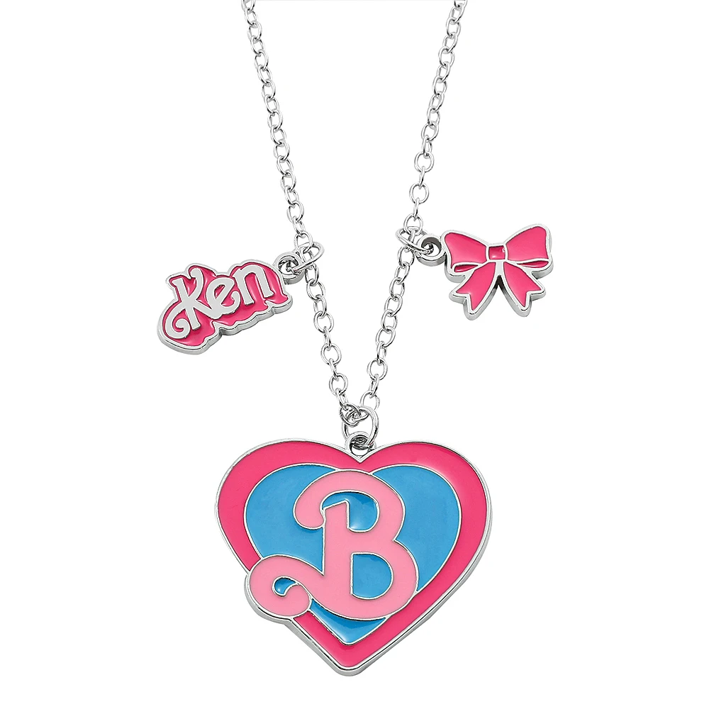 Kawaii Barbie Necklace Cute Figure Pink Letter B Metal Badge Pendant Neck Chain  Necklace for Women Girl Jewelry Accessories Gift - AliExpress