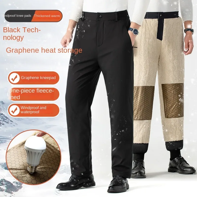 

Winter Pants Men Trousers Korean Popular Clothes Warm Graphene For Middle-Aged Elderly Parents Plush Thickened Lamb Down Pants