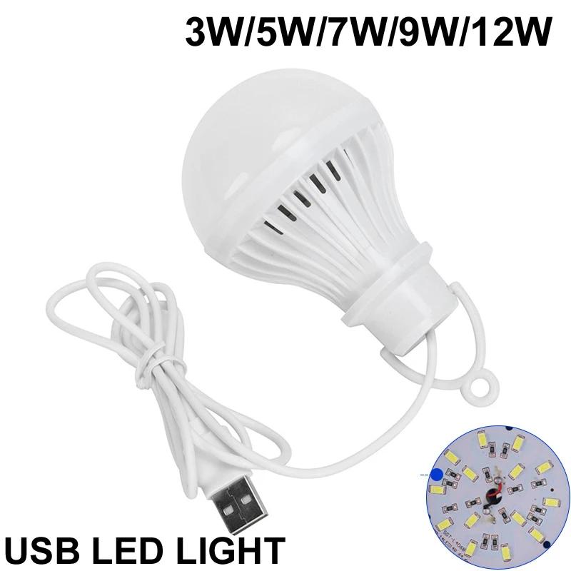 1.2M 3W/5W/7W/9W/12W USB 5V Light Led Lamp Bulb Emergency Hanging Tent 400LM for Work BBQ Fishing Repair Out Door Camping Equi