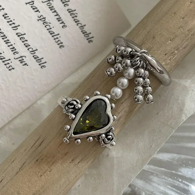 Simple Tassel Pendant Ring French Retro Jewelry Romantic Heart Adjustable Finger Rings Engagement Jewelry Valentine Day Gift