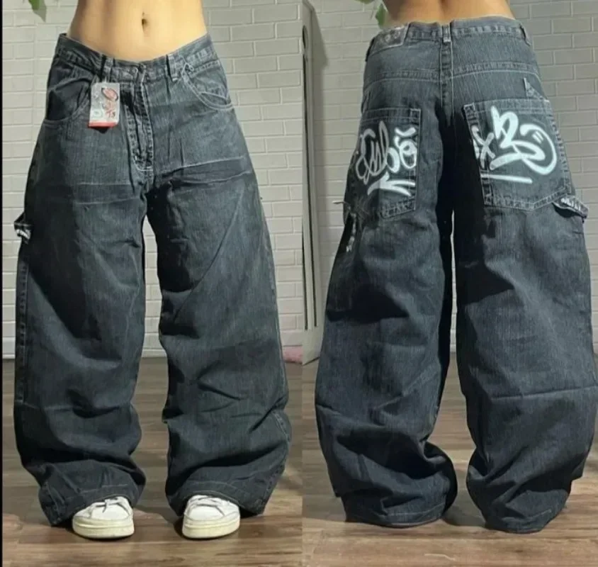 Street Hip-hop Fashion American Retro Popular Straight Wide-leg Jeans For Women All-match Casual Loose Floor-length Jeans Trendy 2