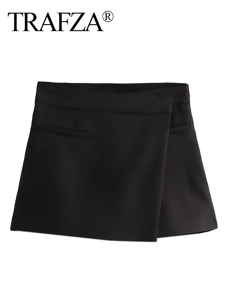 HH Women Mini Skirt Shorts Side Zipper Asymmetrical High Waist Slim Short Skirts Summer Woman Elegant Solid Chic Shorts