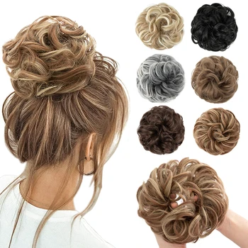 Estensioni sintetiche del panino per capelli disordinati Grandi elastici per capelli ricci Scrunchies Posticci Chignon Ciambella Updo Pezzi di capelli per le donne