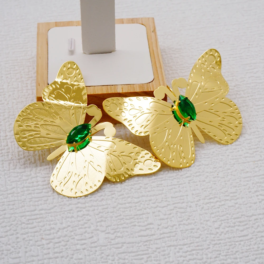 Fashion Personality Dubai Gold Color Crystal Butterfly Earrings For Women Copper Statement Drop Earings Bohemia Geometry Jewelry