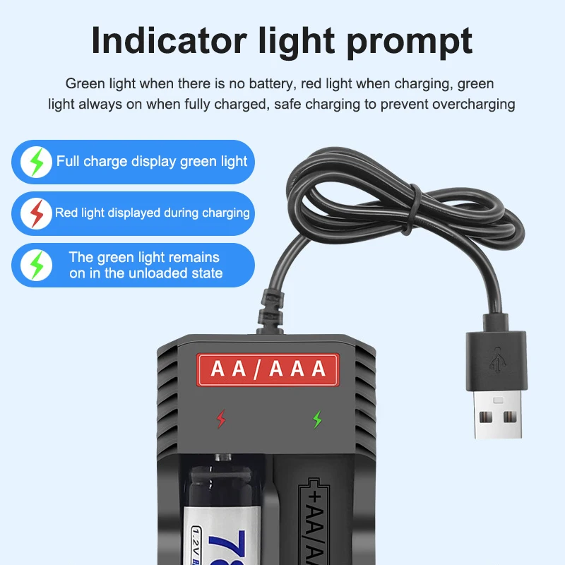 2/4/8 Slots AA/AAA Battery Charger Nickel Hydrogen Rechargeable Battery Charger USB Output Support Overcharging Light Protection