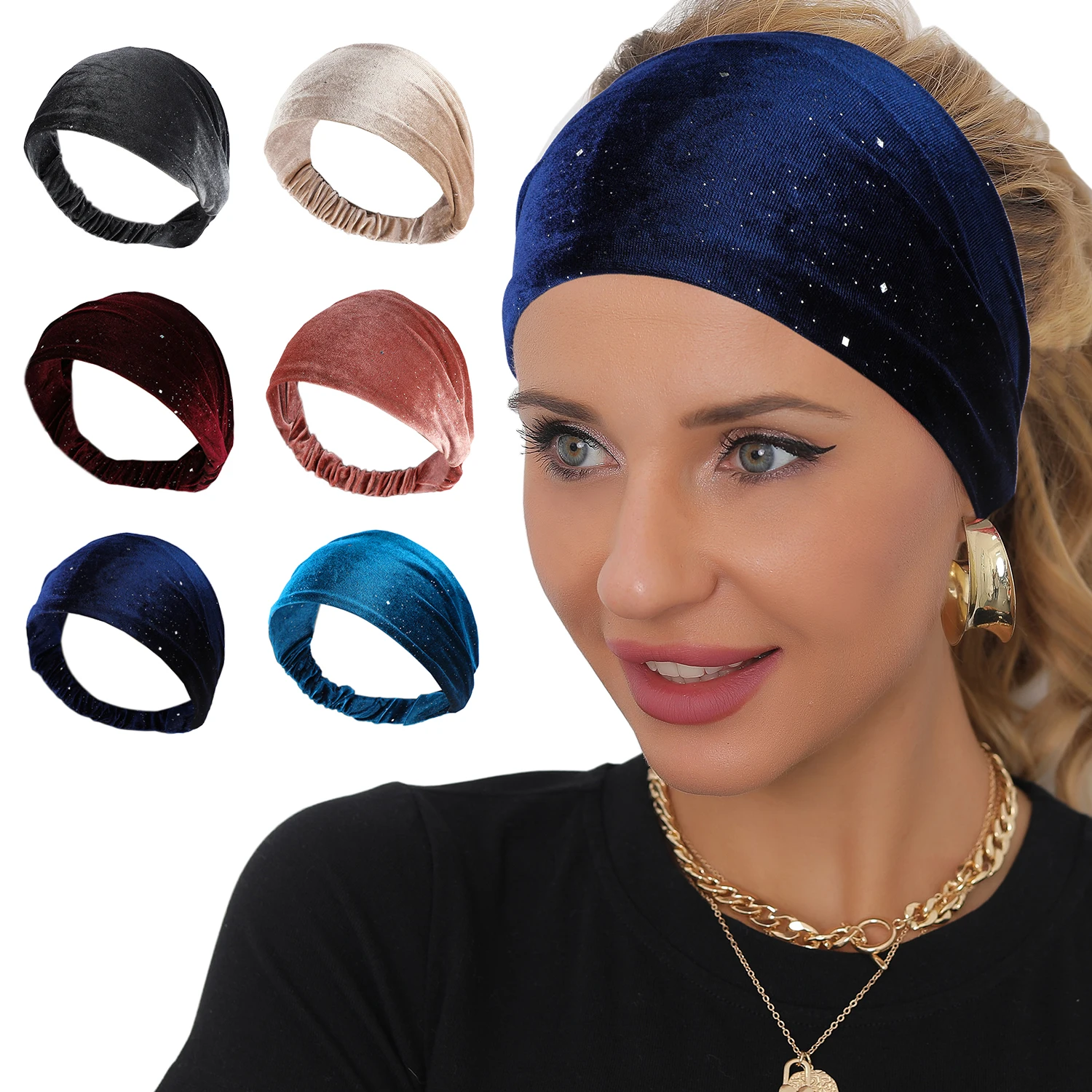 Velvet Headband Wide Hair Band Elastic Band Headwrap Elegant