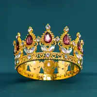 Baroque Vintage Gold Round Tiaras And Crowns For Women Bride Crystal Rhinestone Wedding Hair Accessories 2